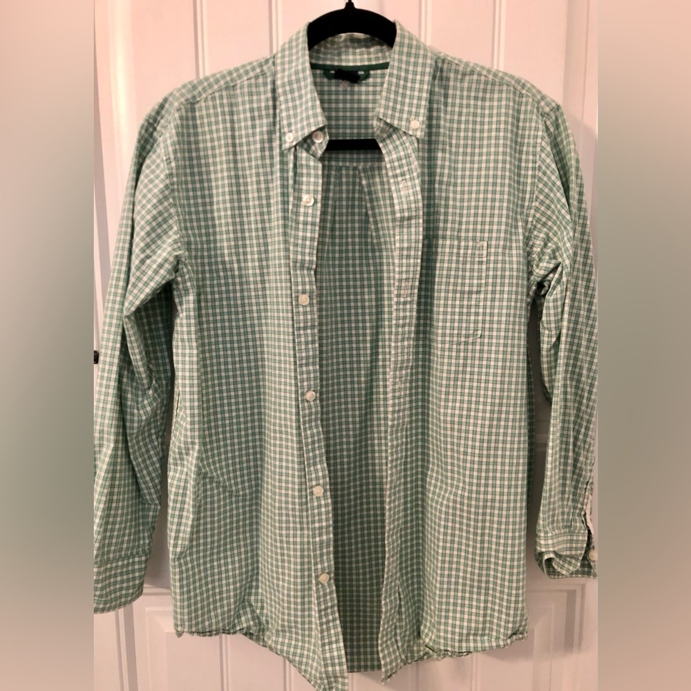 GAP Kids Long Sleeve Green & White Checked Button Down Shirt XXL (14-16) EUC!